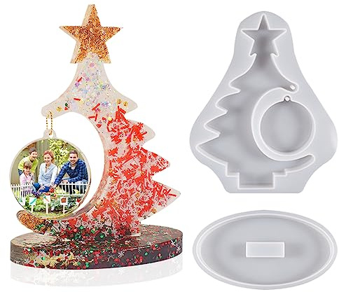 DIYBravo 3D Baum Silikonform Epoxidharz Bilderrahmen Fotorahmen Rund Resin Silikonform Weihnachten Epoxy Form Ornamente Resin Mould für Handwerk, Autodekoration, Geschenk