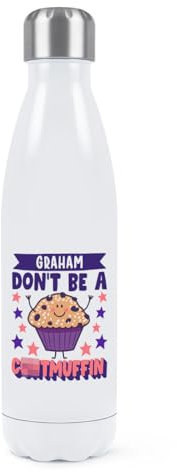 Personalisierbare Trinkflasche mit Aufschrift Don't Be A C*ntmuffin, doppelwandig, isoliert, Edelstahl, Sportgetränke, 500 ml, Weiß