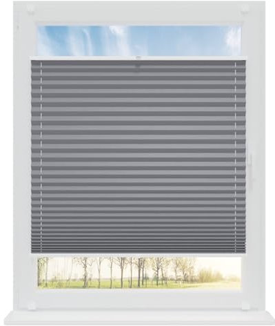 RENA Plissee ohne Bohren Rollos für Fenster | Faltrollos für Fenster & Tür | Plisseerollo nach Maß Verdunkelung | Fenster Rollos für Innen | Jalousie Grau 100x120 cm