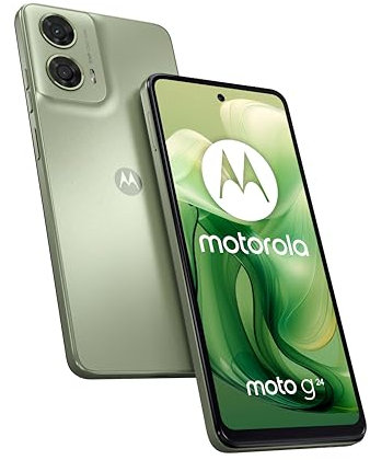 Motorola g24, Display 6.56 HD+ 90 Hz, 50+2 MP, 5000 mAh ricarica 15W, 4/128GB, Dual SIM, IP52, NFC, Android 14, Cover Inclusa, Verde (Green)