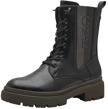MARCO TOZZI by Guido Maria Kretschmer Damen Stiefeletten zum Schnüren mit Plateau mit Reißverschluss, Schwarz (Black/Khaki), 41 EU