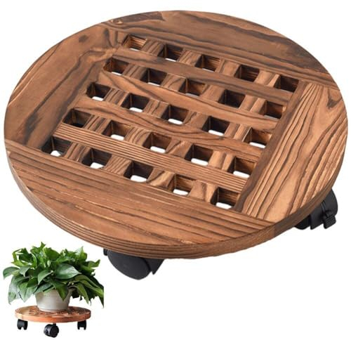 Support De Jardinière En Bois Roulant De 30 Cm Avec Roulettes, Support Rond Pour Pot De Fleurs, Chariot De Jardinière Intérieur Et Extérieur Avec Roulettes Rotatives À 360°, Plateau Roulant, Dessous