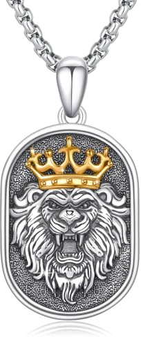 Cadena de león para hombres de plata de ley 925 medallón vikingo joyas noruegas león gótico rey tótem collares de animales para hombres falda masculina colgante Plata