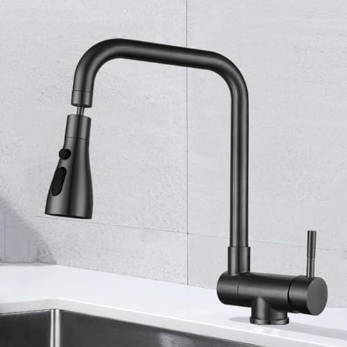XJTNLB Vorfenster Küchenarmatur Klappbar Schwarz mit 2 Strahlarten 360° Drehbar Wasserhahn Küche Kippbar Wasserhahn Küche Vorfenstermontage