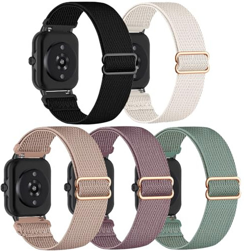 CUNUJIX 5 Stück Elastisch Nylon Armband Ersatz für Amazfit Active 2/GTR Mini/GTS 4 Mini/GTS 4/GTS 3/GTS 2e/GTS 2/GTS, Dehnbare Loop Gewebe Ersatzband für Amazfit Bip/Bip U Pro/Bip 3 Pro