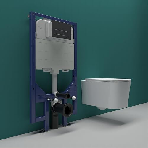 SKY Bathroom 1.14M Concealed Cistern Frame, Rimless Wall Hung Toilet,Soft Close Seat Set丨345BW