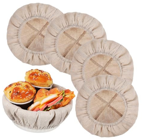 LABRIMP 4pcs Bread Basket Cloth Liners Reusable Banneton Liner Covers Cotton Linen Washable Cloths for Bread Proofing Fits Baking and Kitchen Supplies