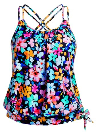 Holipick Colorful Floral Plus Size Tankini Tops for Women Blouson Tummy Control Swim top Loose Fit Bathing Suit Top No Bottom 18W