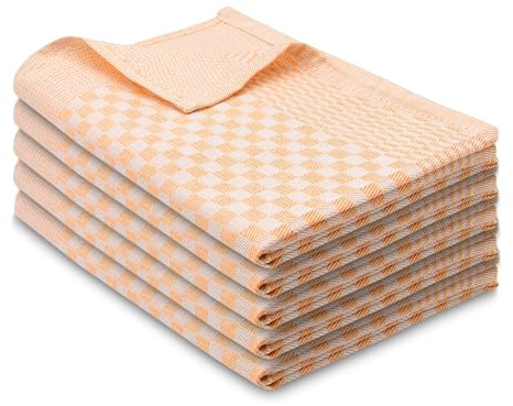 ZOLLNER 5 Strofinacci, 100% Cotone, 46x70 cm - Super assorbenti e robusti canovacci - Lavabili a 60°C - qualità gastronomica - certificati Oeko-Tex®, a quadretti arancioni