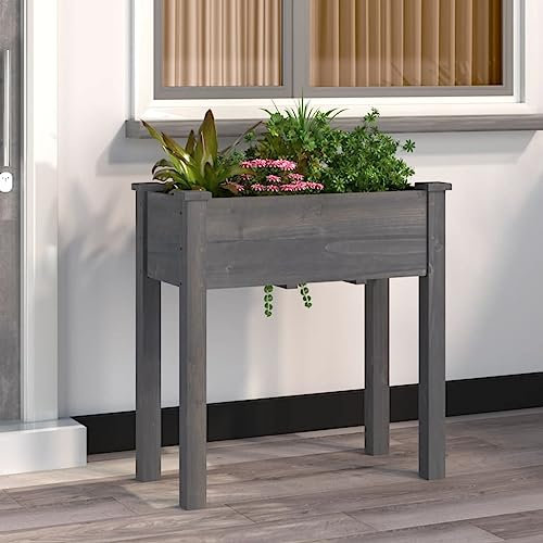 Brokky 364232 Planter with Liner Grey 71x37x76 cm Solid Wood Fir Raised Flower Bed Planter Container Box Flower Pot Herb Pot