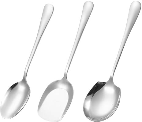 Stainless Steel Spoons Large Serving Spoon Set 3 Pcs Round Edge Tablespoons Cooking Spoon Kitchen Tool for Serving Kitchen Cooking Restaurant Banquet Dishwasher Safe