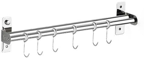 Kitchen Hanging Rail with Hooks, Silver Kitchen Pan Rail Hanger, Space Saving Utensil Rack Wall Mounted for Bathrooms Cooking Tools Towels