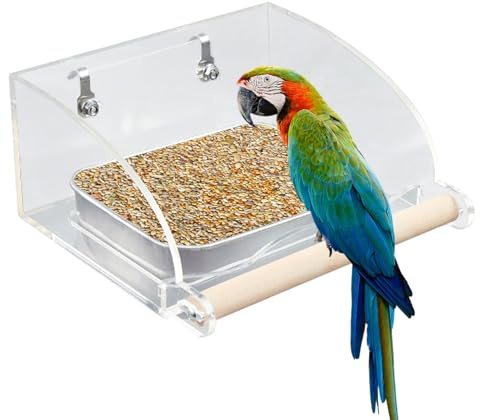Vogelfutterspender für Käfig, Vogelfutterkäfig, Wasserfaktor mit transparentem Vogelkäfig, Zubehör für Papageienfutterkäfig, interaktives Futterspielzeug, Tassen