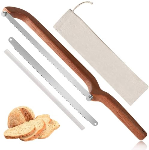 WEELOO Sourdough Bread Slicer for Even Slicing, Wooden Bread Cutter Serrated Bread Tool for Baking Solid Bread, Cutter Saw for Kitchen Tools, Wooden Bread Bowl Knob Baguette Cutter Machine
