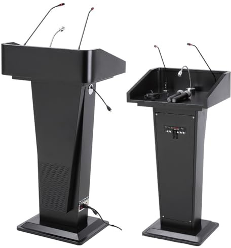 SPXMQSS Rednerpult Podiumsständer, Präsentationspodium mit Lesefläche und Mikrofon Bodenstehendes Podium für Kirchen, Konferenz, Reden, Hochzeiten, Schwarz B 60x48x120cm