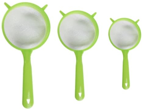 Malijnxin 3 Pcs Plastic Strainer Fine Mesh Sieve with Long Handle, Green | Universal, Sifter for Kitchen Cooking