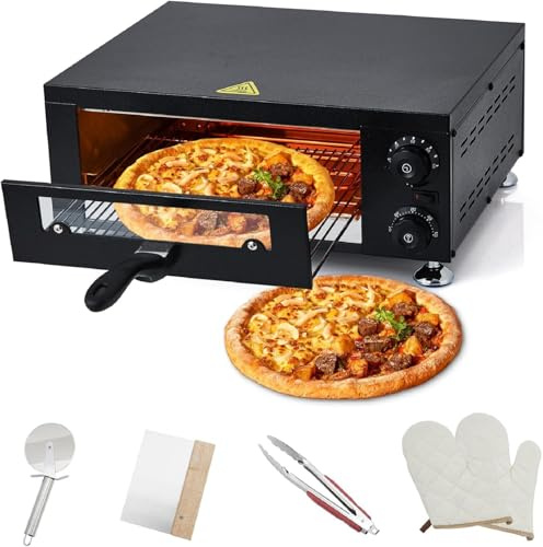 Heavy-Duty 12 Commercial Pizza Oven with visual Window，1100W Stainless Steel Chamber & Timer for Fast Food, Catering, Mall Kiosk，Countertop Electric Baking System