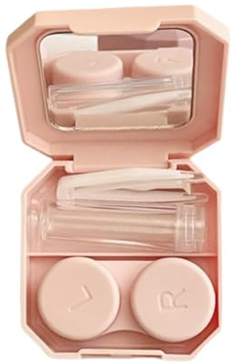 FIMWOLZ Custodia Portatile per Lenti a Contatto con Specchio, Contenitore per Lenti da Viaggio, Porta Lenti per Casa e Esterno (Rosa)