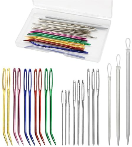 Larfraecy Juego de 23 agujas grandes para zurdo, agujas para coser lana, ganchillo, tapiz, hilo para coser, tejer, bordado, bordado, manualidades, kit de costura a mano