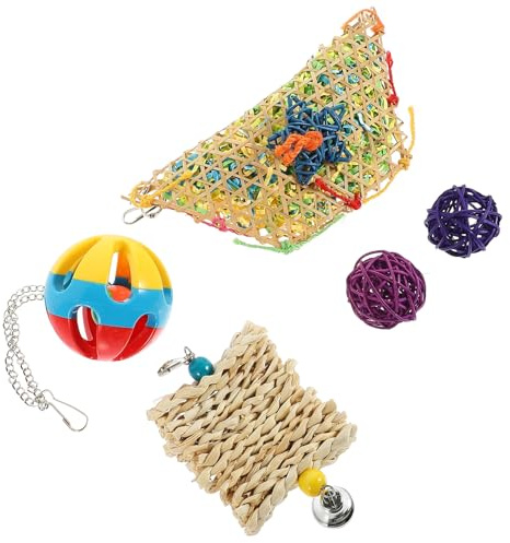 Artibetter 5 Stück Teiliges Hühnerspielzeug Set mit Futterball und Kauspielzeug Langlebig Aufhängen Geeignet Inklusive Geflochtener Spielzeuge aus Maisstroh Bambus und Luffa Zufällige Farbe