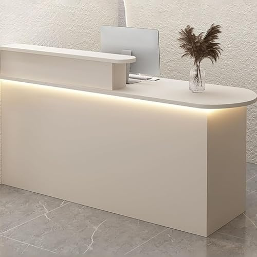Scrivania da ricevimento con luce LED, bancone anteriore con cassetto e armadietto, elegante bancone per ricevimenti al dettaglio per ufficio e uso aziendale