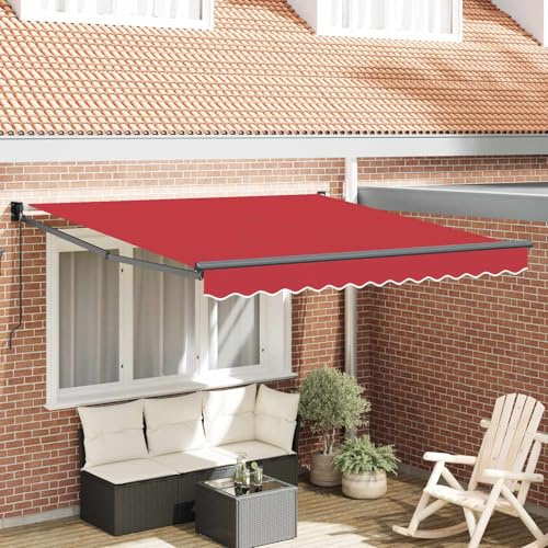 Ordellia Tenda da sole rossa in poliestere resistente ai raggi UV, 300 x 250 x 165 cm, con braccio articolato manuale, protezione solare e ombra per balcone, terrazza, giardino, impermeabile