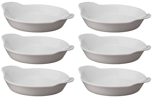 HIC Kitchen Round Au Gratin Baking Dish Set, Fine Porcelain, 4-Ounce, Set of 6
