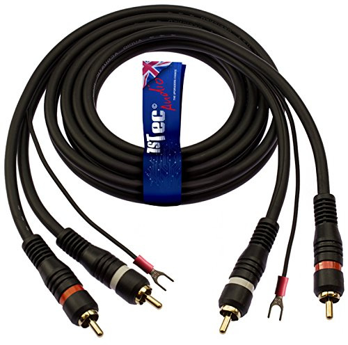 1STec 2m Long Vinyl Player Cable with Twin Red & White Moulded RCA Plugs Dedicated Earth Wire Shielded OFC Conductors stops Hum Humming Buzz Buzzing Feedback Noise from your HiFi speakers (2 Metre)