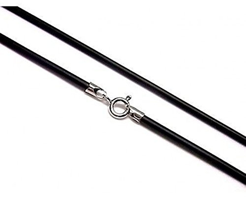 Minoplata Schwarze und silberne Gummischnur, 2 mm, 50 cm. Eine Unisex-Halskette, ideal zum Kombinieren mit Anhängern, Engelsrufern, Medaillen und verleiht ihnen einen modernen Touch