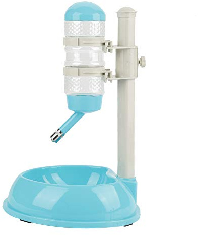 Dog Water Food Dispenser, 2 in 1 Automatic Water Bottle Dispenser + Pet Food Bowl Height Adjustable Dispenser Feeders Pets Supplies for Puppy Kitten Home 23.5 x 23.5 x 35cm Blue…