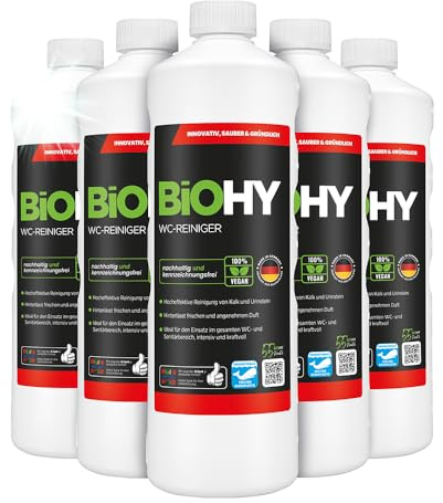 BiOHY WC-Reiniger (6 x 1 Liter) | Bio Toilettenreiniger mit frischem Schaum | EXTRA STARK | Badreiniger Gel wirkt effektiv gegen Kalk & Urin | säubert die Toilette blitzschnell