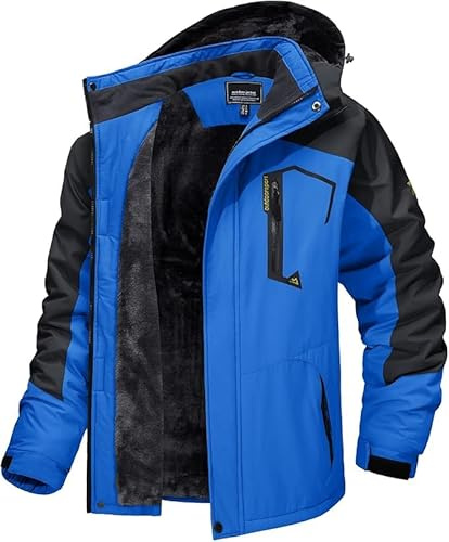 MAGCOMSEN Herren Winter Skijacke Fleece Gefüttert Winterjacke Outdoor Verdickt Softshelljacke Wasserdicht Winddicht Jacke Atmungsaktiv Funktionsjacke mit Abnehmbarer Kapuze