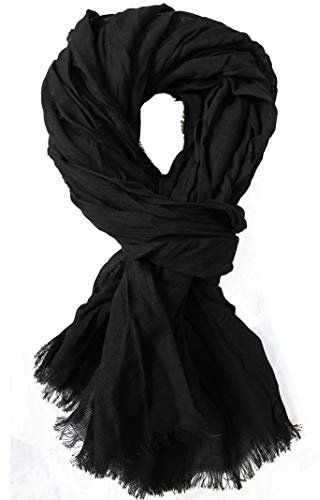Rotfuchs Baumwollschal Damenschal Sommerschal Herrenschal Knitterlook 170 x 30 cm Made in Germany (Schwarz) R-86