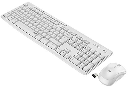 Logitech MK295 kabelloses Tastatur-Maus-Set mit SilentTouch-Technologie, Shortcut-Tasten, optischer Spurführung, Nano USB-Empfänger, verzögerungsfreier Drahtlosverbindung, Skand. QWERTY-Layout - Weiß