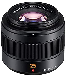 Panasonic LUMIX G H-XA025E - Objetivo LEICA DG SUMMILUX (25 mm, F1.4 ASPH, objetivo único, distancia focal 25mm, Micro Cuatro Tercios, 50 mm equivalente 35mm, apertura máxima F1.4, filtro 46mm) negro