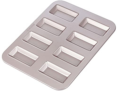 CHEFMADE Financier Kuchen Pan, 8-hohlraum Nicht-Stick Rechteck Muffin Pan Kekse Cookies Backformen für Ofen Backen (Champagne Gold)