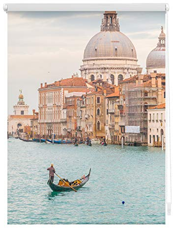 Lichtblick Klemmfix Verdunklungs-Rollo mit Motiv, ohne Bohren, Blickdicht, Seitenzugrollo, Made in Germany, Venedig Canal Grande - Blau 80 x 150 cm