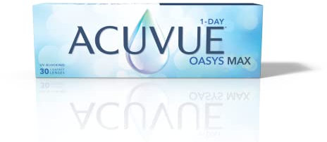 Acuvue Oasys Max 1-Day Lentes diarias con tecnología TearStable y filtro de luz OptiBlue, -9.50 dpt, diámetro 14.3 mm, 30 unidades, adición, curva base 9.0 mm