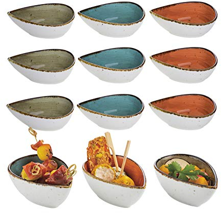 BATANIA 12er-Sparset Snackschale, Dip-Schale Brisbane Porzellan Tropfen | 12 x 7 x 4,5 cm