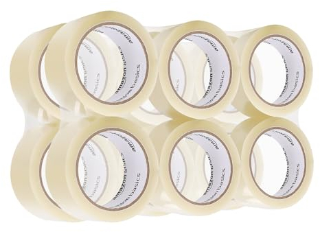 Amazon Basics Nastro da imballaggio, da 50 mm x 55 m, spessore di 0.07 mm (12 rotoli), trasparente