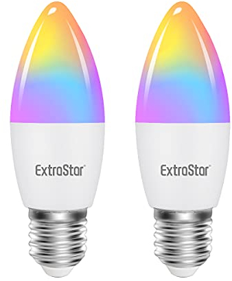EXTRASTAR Smart LED Kerze Lampe E27, 6w Glühbirne 2700-6500K Dimmbar Birne 16 Millionen, auf NUR 2.4 GHz Netzwerk, Kompatibel mit mit Alexa und Google Home, 2 Stück