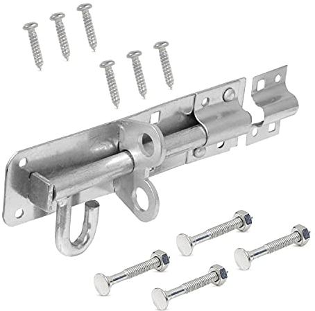 Brenton Bolt Sliding Door Lock for Bedroom Patio Door Security - 8” (202mm) Powder Coated Zinc Plate Galvanised Gate Latch Garden Shed Gate Bolts for Wooden Gates (Silver)