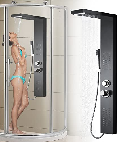 YRHome Duschsystem Regendusche Duschset Edelstahl Massage Duschpaneel mit Handbrause Duscharmatur Regendusche Massagedusche Handbrause Wasserfalldusche Mattschwarz