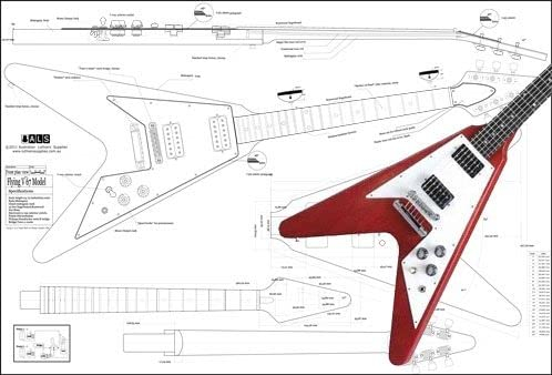 Plan of Flying V '67 E-Gitarre - Vollmaßstabsdruck von ALS