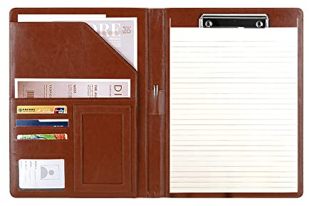 Carpeta portapapeles Podazz A4, piel sintética, con funda, carpeta de conferencias para registros legales, cartera, organizador A4 con 4 compartimentos (negro)