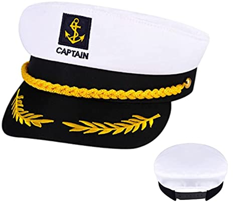 Kapitänsmütze,Verstellbare Yacht Schiff Boot Marine Mütze,Damen Männer Erwachsene Matrosenmütze Seemann Hut für Karneval Mottoparty Partys Cosplay,Weiß