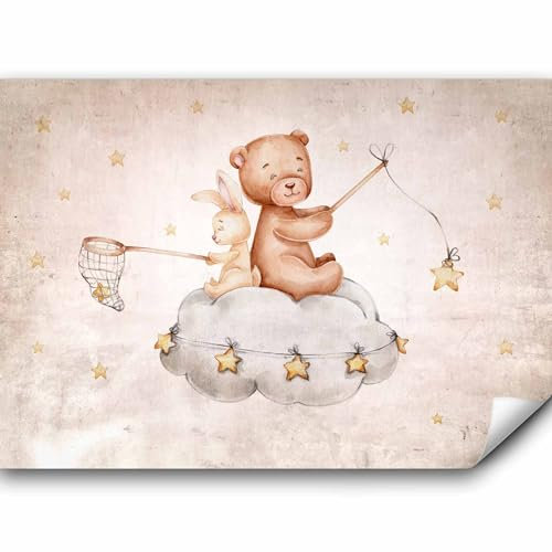 murando Fototapete selbstklebend für Kinder 98x70cm Foto Tapete Tapetenfolie Möbelfolie Wandverkleidung Wandtapete Motivtapeten Bildtapete Schlafzimmer 3d Effekt Bär Wolken Himmel Tiere wie gemalt