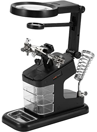 KATSU Lötlupe mit LED-Lampe Dritte Helfende Hände 3X 4,5X 25X Lupe Löthalterungen mit Krokodilklemmen für Montage Reparatur Schmuck Handwerk 312109