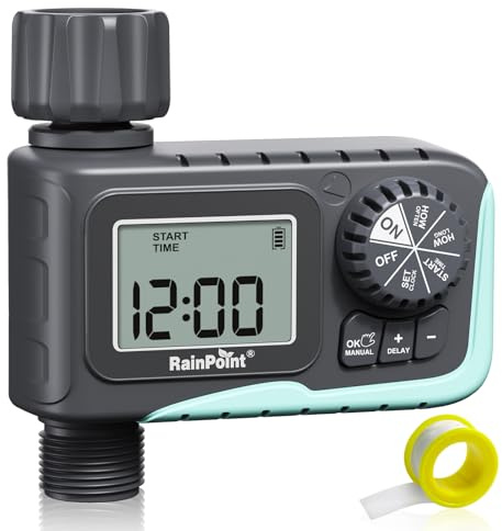 RAINPOINT Sprinkler Timer Outdoor, Programmable Watering Irrigation Timer with Rain Delay/Manual, Grey, 2023 Release