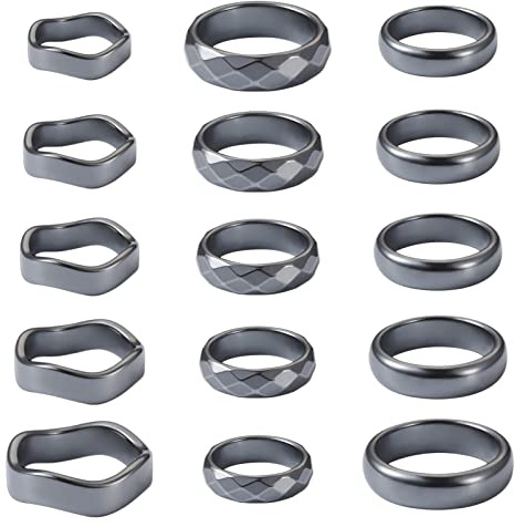 Spritewelry Häma-Ringe in 3 Stilen, einfarbig, gemischte Größe, schwarzer Stein, Unisex, Angst, Balance, Energie, Ring für Damen und Herren, 14 Stück